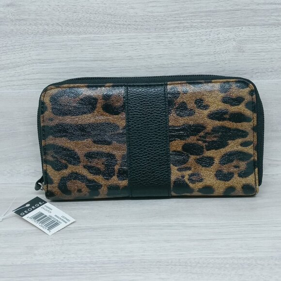 Women Black Leopard Print RFID Clutch/ Wallet - Picture 1 of 12